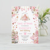 Rosa Land der Süßigkeiten Zucker Pflaume Fairy Nut Einladung (Stehend Vorderseite)