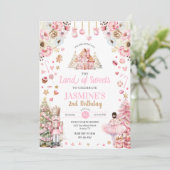 Rosa Land der Süßigkeiten Zucker Pflaume Fairy Nut Einladung (Stehend Vorderseite)