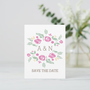 Rosa Land Floral Monogramm Save the Date Ankündigungspostkarte
