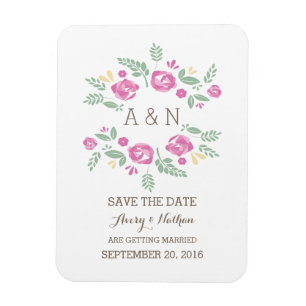 Rosa Land Floral Monogramm Save the Date Magnet
