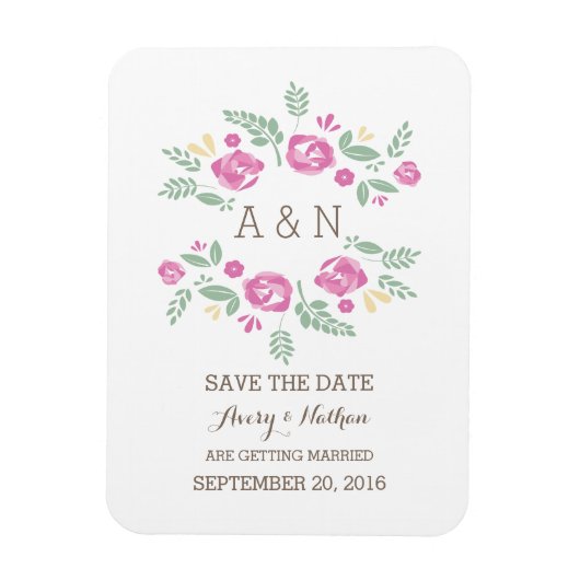 Rosa Land Floral Monogramm Save the Date Magnet (Vertikal)