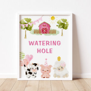 Rosa Landtiere Geburtstagsparty Wasserloch Poster