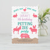 Rosa, Landtiere, Mädchen zum Geburtstag, Petting Z Einladung (Stehend Vorderseite)