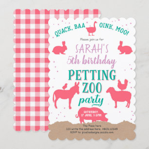 Rosa, Landtiere, Mädchen zum Geburtstag, Petting Z Einladung