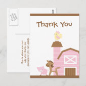 Rosa Landtiere Mädchen's danke Ihnen Postkarte (Vorne/Hinten)