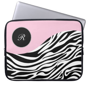 Rosa Laptop-Monogrammzebra-Hülsen Laptopschutzhülle