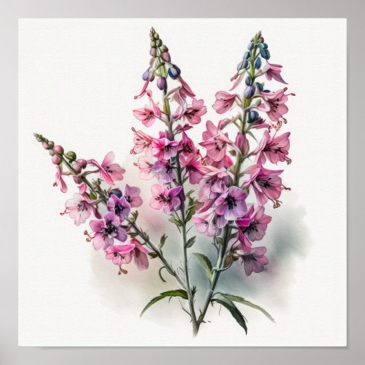 Rosa Larkspur Blume Art Print Poster (Vorne)