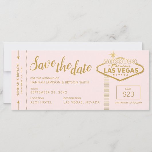 Rosa Las Vegas Boarding Pass Save the Date Karte (Vorderseite)
