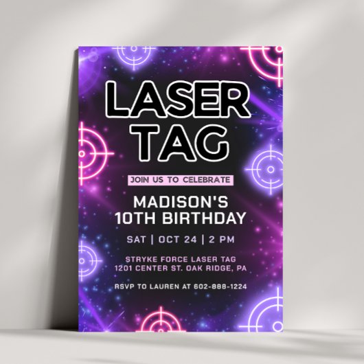 Rosa Laser Tag Glow Geburtstag Einladung