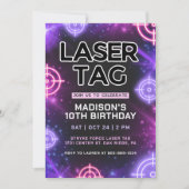 Rosa Laser Tag Glow Geburtstag Einladung (Vorderseite)