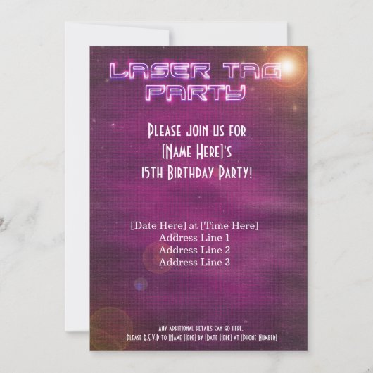 Rosa Laser Tag Party laden Einladung (Vorderseite)