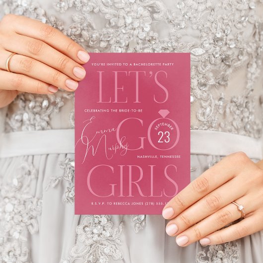 Rosa Lasse Go Girls Junggeselinnen-Abschied Einladung
