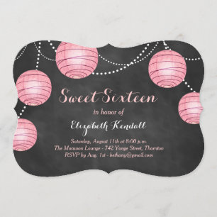 Rosa Laternen auf Kreide Sweet Sixteen Einladung