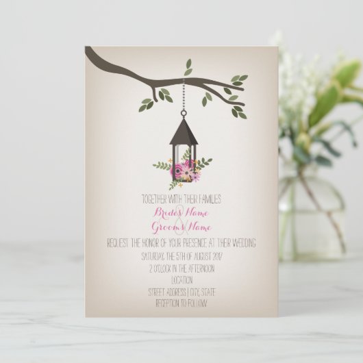 Rosa Laternenbaum Einladung (Stehend Vorderseite)