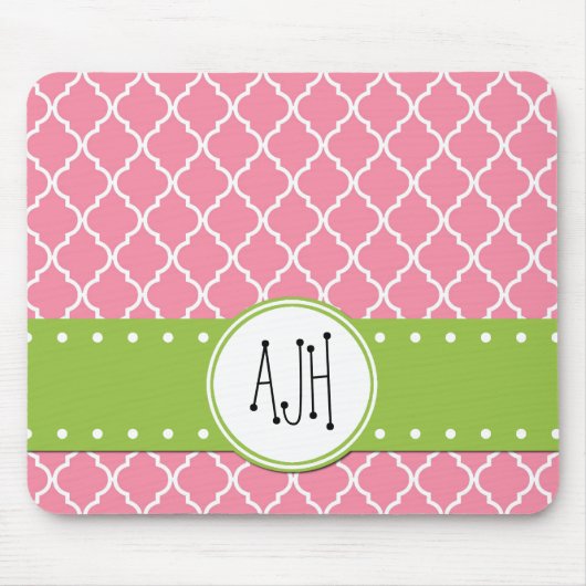 Rosa Lattizität, Quatrefolie, Trellis, Monogramm Mousepad (Vorne)