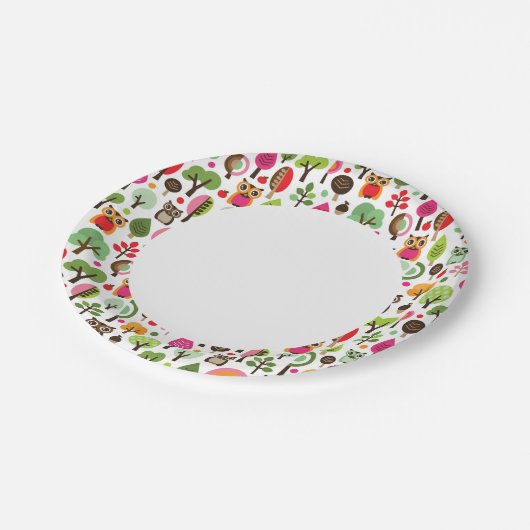 Rosa Laubbaummuster Pappteller (Schrägansicht)