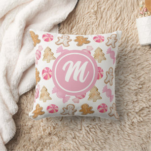 Rosa Launige Lebkuchen-Muster-Monogramm Kissen