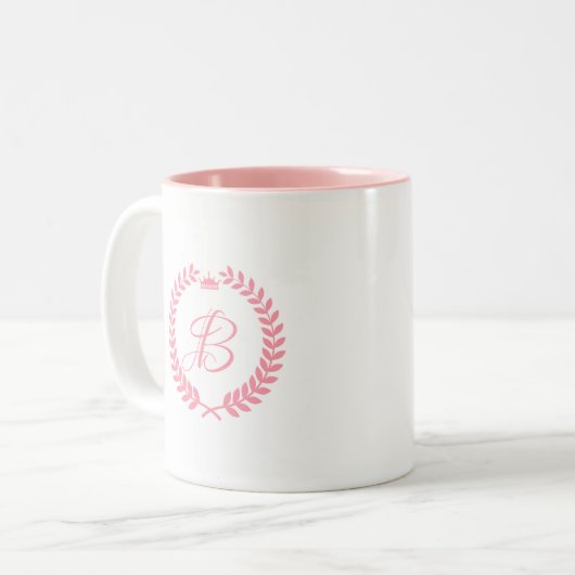 Rosa Laurel Wreath mit Monogramm Zweifarbige Tasse (Vorderseite Links)