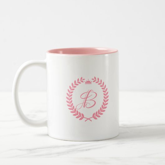 Rosa Laurel Wreath mit Monogramm Zweifarbige Tasse (Links)
