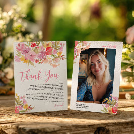 Rosa Lavendel-Aquarell-Blumen-Foto-Abschlussfeier Dankeskarte