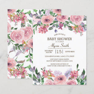 Rosa Lavendel-Aquarell-Frühlingsblumen-Baby-Party Einladung