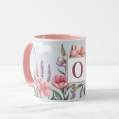 Rosa Lavendel-Blume Rosa O Monogramm Combo-Tasse Tasse (Vorderseite Links)