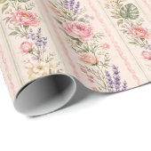 Rosa Lavendel Blumen Streifen Geschenk Geschenkpapier (Rolleneckpunkt)