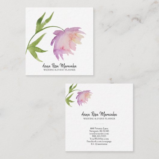 *~* Rosa Lavendel Elegantes Wasserfarbenparadies Quadratische Visitenkarte (Vorne/Hinten)