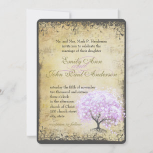 Rosa Lavendel Herz Blatt Lavendel Baum Hochzeit Einladung