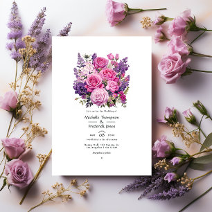 Rosa-Lavendel- und fast-Mauve-Blumenhochzeit Einladung