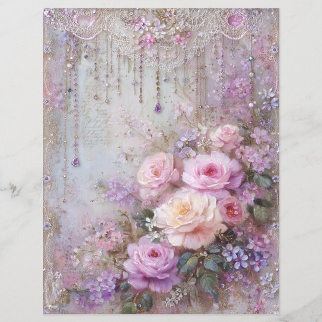 Rosa Lavendel Vintage-Junk-Journal-Schrappbuch-Pap (Vorderseite)
