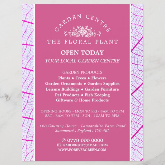 Rosa Leaf, Gartenzentrum, Gartenbaukunst Flyer (Vorne)