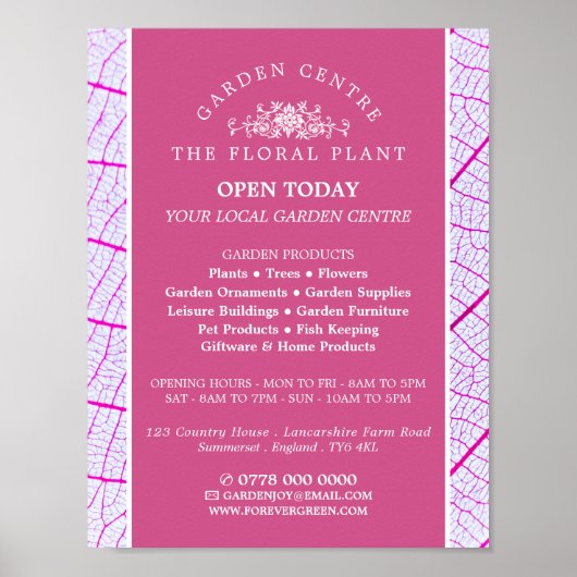 Rosa Leaf, Gartenzentrum, Gartenbaukunst Poster (Vorne)