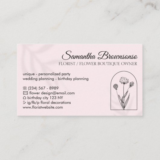 Rosa Leaf Shadow, Modern Blume Logo, Monogramm Visitenkarte (Rückseite)