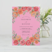Rosa lebendige florale Hochzeit Einladung (Stehend Vorderseite)
