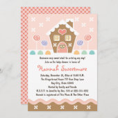 ROSA LEBKUCHEN-HAUS-BABYPARTY EINLADUNG (Vorne/Hinten)