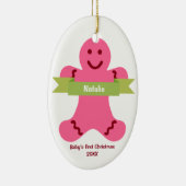 Rosa Lebkuchen Kind grüner Banner Name Baby zuerst Keramikornament (Rechts)