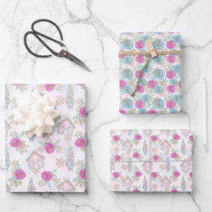 Rosa Lebkuchen-Weihnachten Geschenkpapier Set