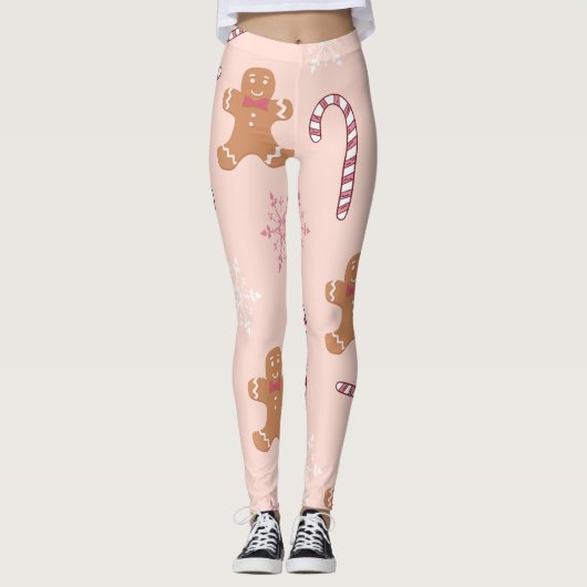 Rosa Lebkuchen Weihnachten Leggings (Vorderseite)