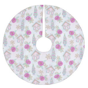 Rosa Lebkuchen-Weihnachten Polyester Weihnachtsbaumdecke