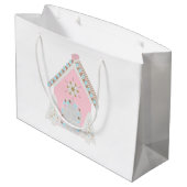 Rosa Lebkuchenhaus-Geschenktasche Große Geschenktüte (Rückseite Schrägansicht)