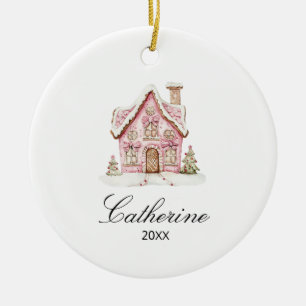 Rosa Lebkuchenhäuschen Weihnachten benutzerdefinie Keramik Ornament