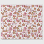 Rosa Lebkuchenhäuschen Weihnachtspapier Geschenkpapier (Flach)