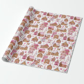 Rosa Lebkuchenhäuschen Weihnachtspapier Geschenkpapier (Ungerollt)