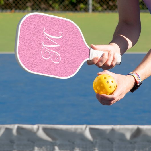 Rosa Leder Look Girly Curly Calligraphie Monogramm Pickleball Schläger (InSitu)