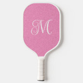 Rosa Leder Look Girly Curly Calligraphie Monogramm Pickleball Schläger (Rückseite)