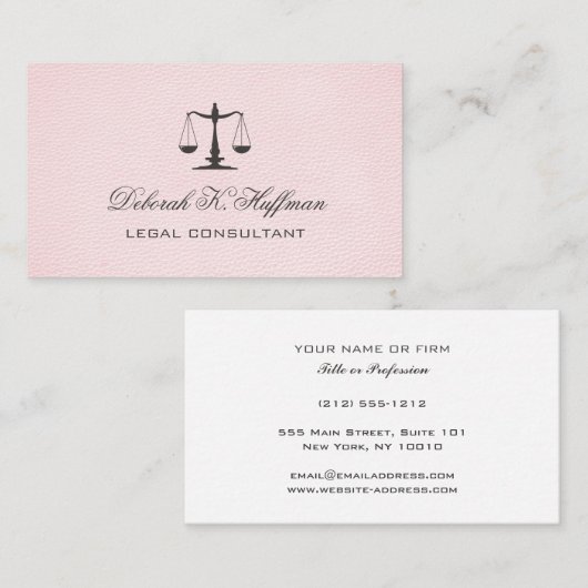 Rosa Leder weibliche Rechtsskala Visitenkarte (Vorne/Hinten)