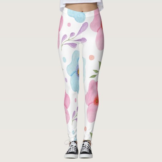 Rosa Leggings aus der Blüte - Weißer Hipster Yoga (Vorderseite)