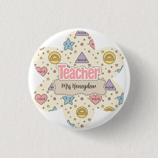 Rosa Lehrer Mathe Formen Muster  Button (Vorderseite)