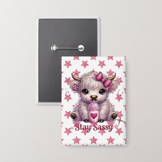 Rosa, leicht Bleibe, Kühe im Hochland Button (Vorderseite/Rückseite)